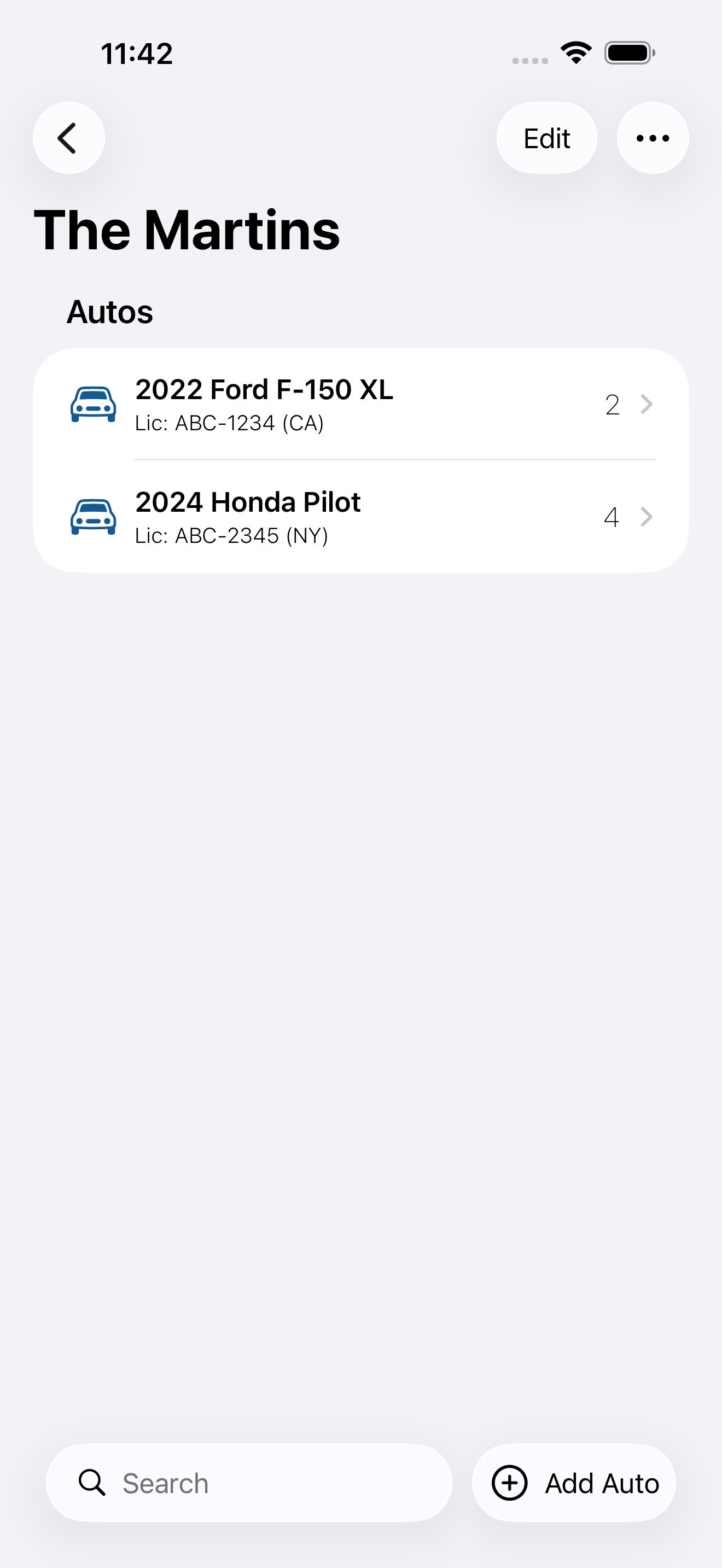 Autos list inside a garage